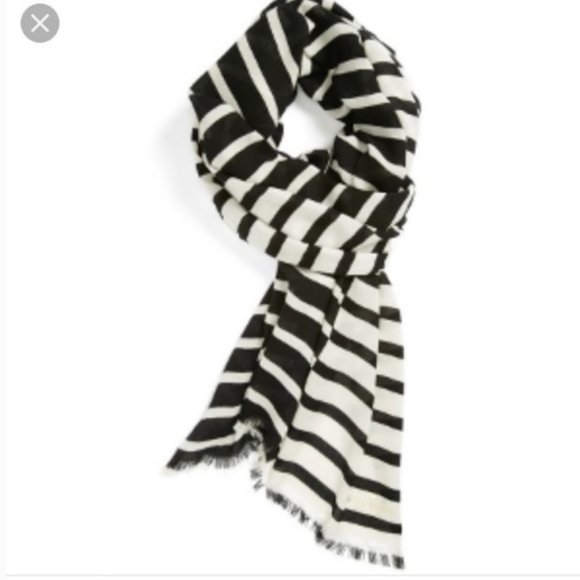 kate spade black white stripe reversible scarf nwo